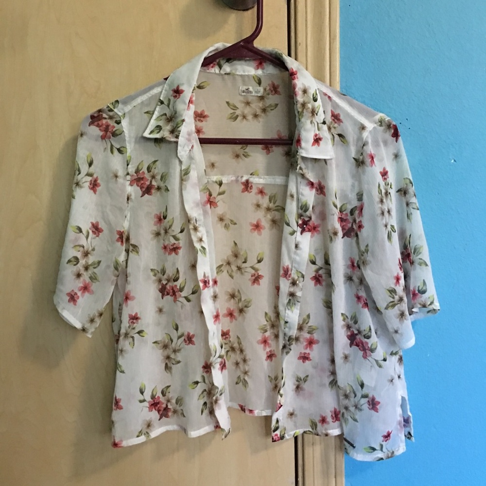 Sheer Floral Hollister Button Up. Size Small